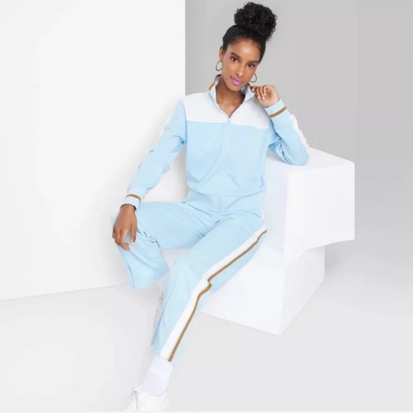 Classic Vintage Look Track Jacket and Pants in Baby Blue - Picture 1 of 11